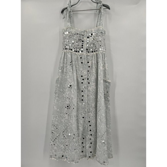 Juliet Dunn Cotton Tie Shoulder Midi Dress White/Denim Blue sz 2/M/6-8 $443 NWT - Picture 2 of 11